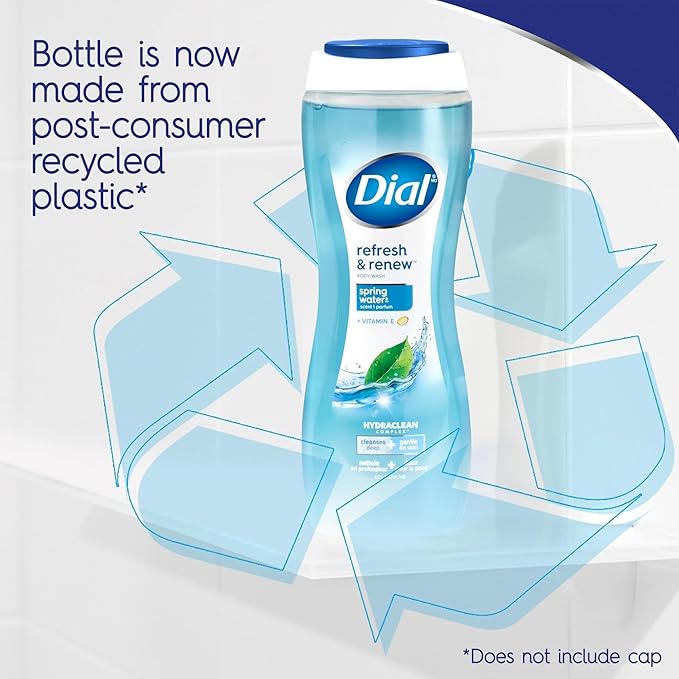 Dial Body Wash, Refresh & Renew Spring Water, 16 fl oz (Pack of 4)