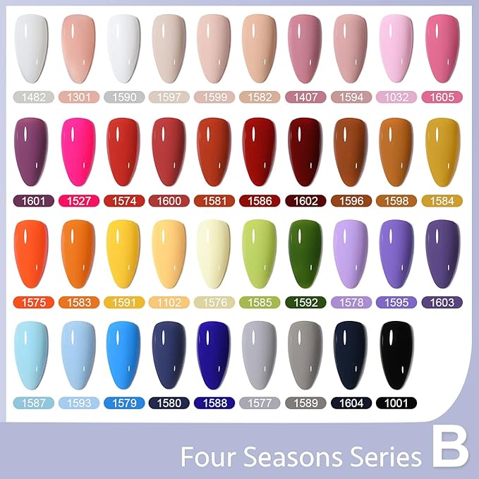 GAOY 42 Pcs Gel Nail Polish Kit, All Seasons Gel Nail Polish Set with Glossy & Matte Top Coat and Base Coat, with Medium Stiletto Fake Nail Tips, 360Pcs Matte Soft Gel X Nail Tips