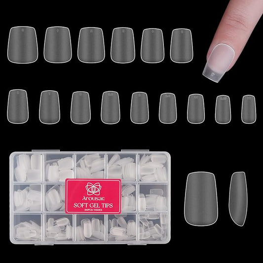 Short Coffin Nail Tips, 360pcs Clear Acrylic Nail Extension Set in 15 Sizes, Matte Short Coffin Full Cover Press on False Nail Tips for Nail Art, Spring Summer DIY Salon Gift