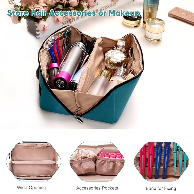 Large Travel Bag - 2in1 Hair Tools Organizer for Dryer Brush, Flat Irons, Straighteners, Curling Irons, Makeup Bag for Travel Essentials