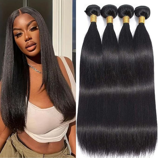 Human Hair Bundles Straight 20 20 22 22 Inch 10A Grade 100% Unprocessed Virgin Brazilian Hair Extensions 4 Bundles Natural Color