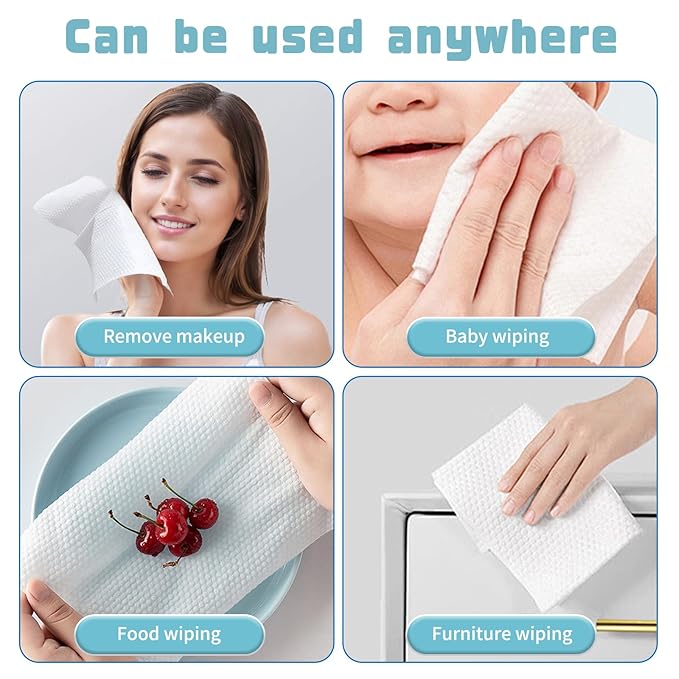 100 Count Disposable Face Towel, Biodegradable Cotton Facial Dry Wipes, Super Soft & Thick Face Cloth, Lint-Free Face Towelettes for Sensitive Skincare, Makeup Remover Dry Wipes, Facial Cleansing