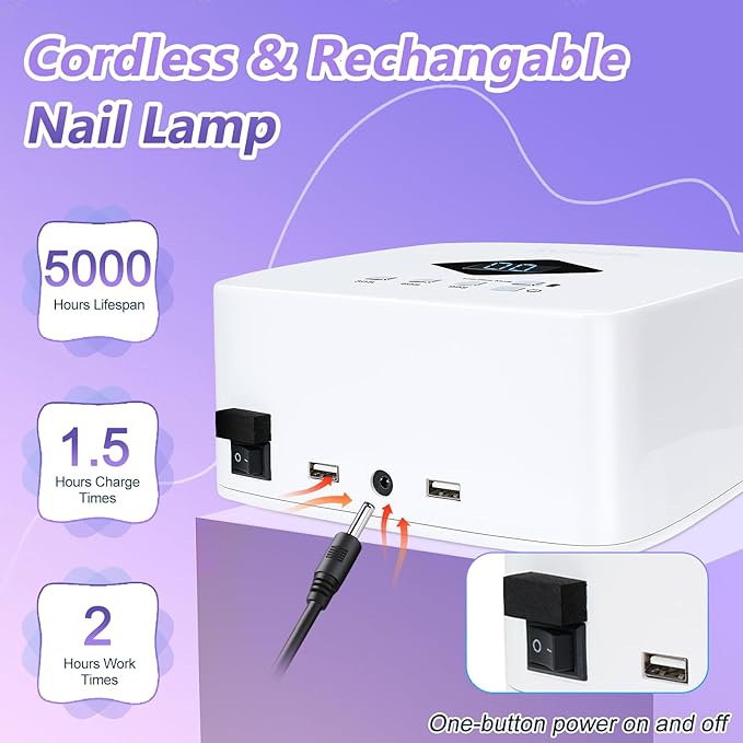 Cordless Rechargeable UV LED Nail Lamp, LKE 86W UV Light for Gel Nails UV Nail Light Nail Dryer with 3 Timer Setting Display Auto Sensor Professional Quick Dry Gel Polish Curing Lamp for Salon & Home