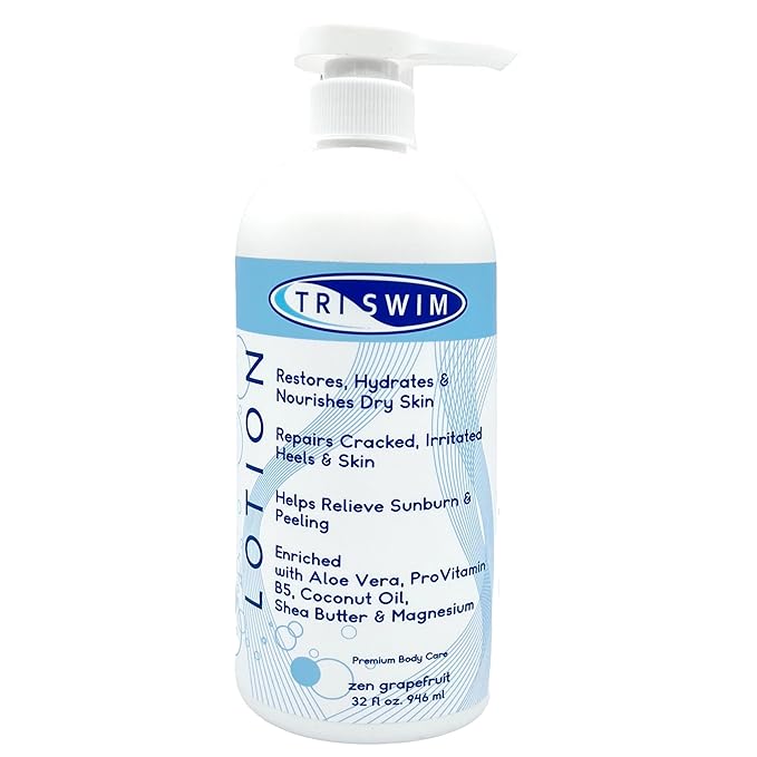 TRISWIM Swim Lotion 32oz | Neutralizes Chlorine, Bromine & Saltwater Odors | Hydrates, Restores & Nourishes Dry Skin | Aloe Vera, Shea Butter & Coconut Oil | Zen Grapefruit Scent