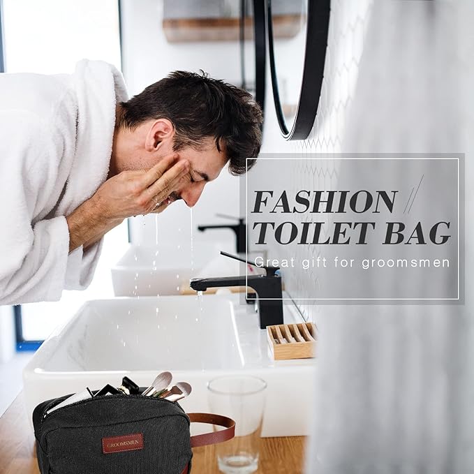 Eccliy 6 Set Groomsmen Gifts Men Toiletry Bags Men's Travel Shaving Kit Bathroom Bags Water Resistant Toiletry Case for Wedding Groomsman Proposal Gift Travel Accessories(Black)