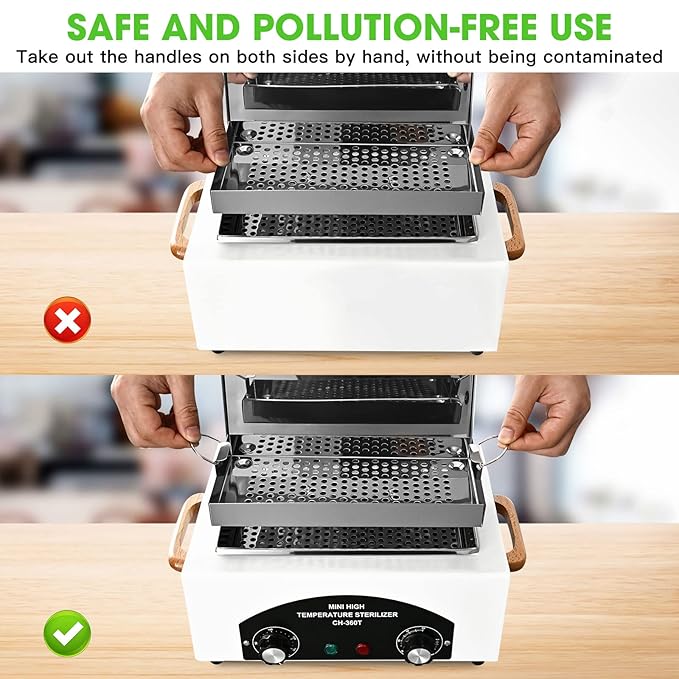 Sterilizer for Nail Tools 1.5L 110V 300W High Temperature Metal Clean Box with Adjustable Timer Temperature Sterilizer Cabinet for Manicure SPA Salon Metal Hairdressing Tool Equipment(white)