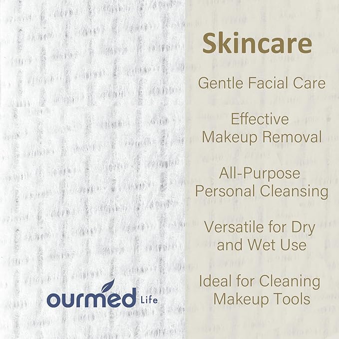 Ourmed Life Face Towels, Disposable Biodegradable Facial Towels for Sensitive Skin, Lint- free Face Wipes for Washing Face, Skincare and Makeup Remover, Dry Wipes, 10"×7.8" Extra Large, 60 Count