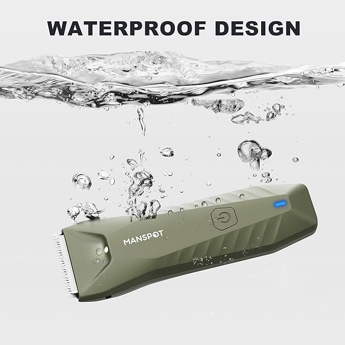 MANSPOT Manscape Trimmer for Men Ball/Pubic/Groin, Electric Body Hair Trimmer, Replaceable Ceramic Blade Heads,Waterproof for Wet/Dry Use,Standing Recharge Dock,90 Minutes Shaving After Charged(Green)