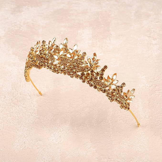 LIMELIA Women's Tiara for Henna Wedding Party|Glitter Hair Accessories for Bridal Birthday Pageant Prom Halloween Costume Christmas Party, Princess Crown|Crystal Stone-Honey