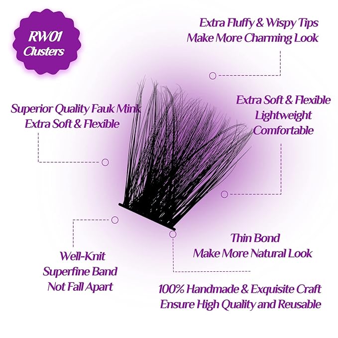 DIY Lash Extension Kit at Home, 144pcs Eyelash Extension Kit Individual Lashes Kit Lash Clusters D Curl Wispy Lash Kit Eyelash Kit Lash Clusters Kit with lash bond and seal and lash Tweezers RW01