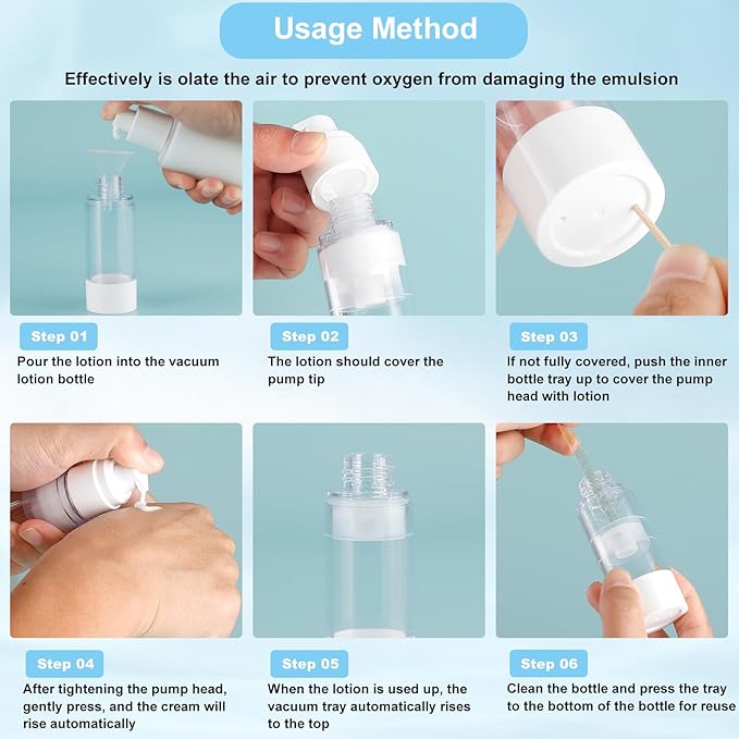 34 Pack Airless Pump Jars Set, 1.7/1/0.7/0.34oz Refillable Travel Size Containers, Leak-Proof Toiletry Bottles for Skincare and Creams, Lotion, Eye Cream, Liquid, Foundation, Shampoo