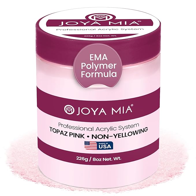 Joya Mia Acrylic Powder for Nails, MMA-Free, Super Adhesion Professional Powder for Flawless & Long-Lasting Nail Enhancements, Easy Application, Vibrant & Stunning Colors - Topaz Pink, 8 oz