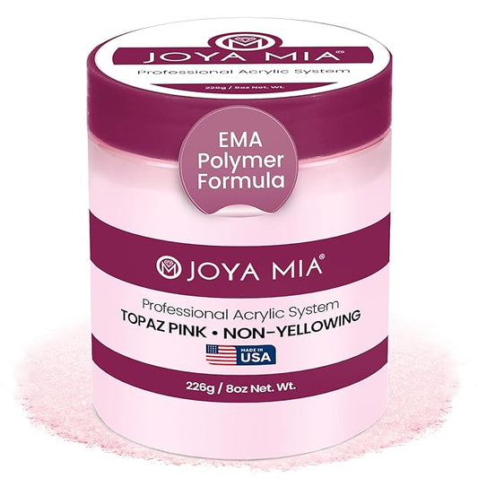 Joya Mia Acrylic Powder for Nails, MMA-Free, Super Adhesion Professional Powder for Flawless & Long-Lasting Nail Enhancements, Easy Application, Vibrant & Stunning Colors - Topaz Pink, 8 oz