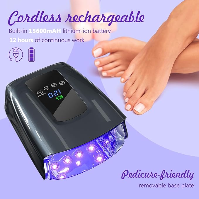 Cordless UV LED Nail Lamp, 86W Gel Nail Lamp Rechargeable Professional Nail Dryer Gel Polish UV Lights for Nails with 4 Timer Setting LCD Display Curing Lamp for Salon & Home (86W Black)