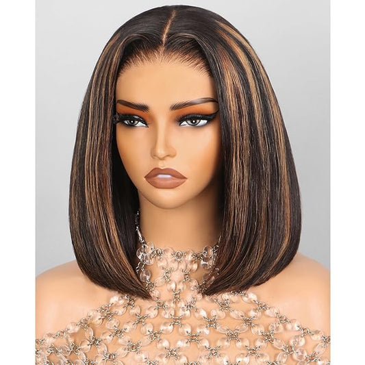 Arabella Hair 12inch 6x6 Ready to Go Glueless Wig Human Hair 1B/30 Highlight Bob Wig Real 210% Density 12a Straight Bob Wigs Human Hair Pre Cut Lace Pre Bleached Tiny Knots