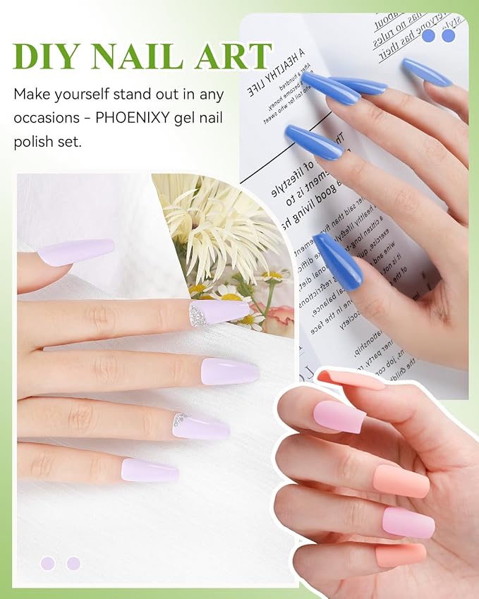 PHOENIXY 47 PCS Gel Nail Polish Kit with U V Light, Gel Nail Polish Set with Manicure Starter Kit, Base Top Coat DIY Nail Art Salon Home Gifts for Women