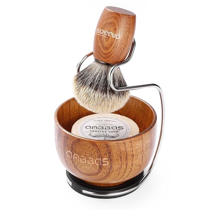 Anbbas Badger Hair Shaving Brush with Wood Handle,Large Soap Bowl,Stainless Steel Shaving Stand and 3.5 oz Natural Shaving Soap Puck Refill for Men