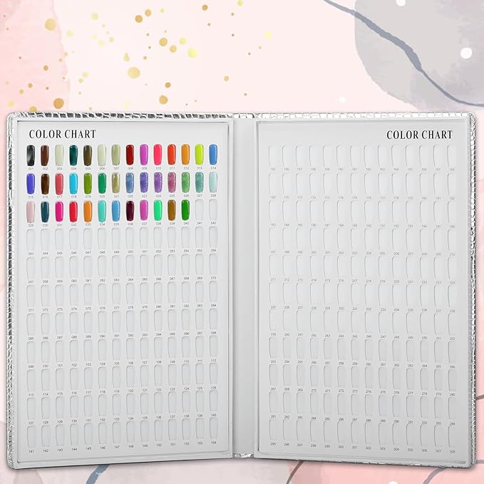 308 Nail Polish Swatches Book Leather Nail Color Display Book,UV Gel Polish Book Nail Painting Practice Design Board, Fake Tips Nails Sample Display Nail Art for Nail Salons