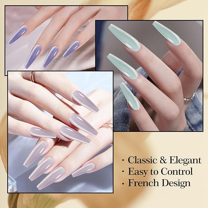 Adhere 7Pcs 12ML Cat Eye Soak Off UV LED Gel Nail Polish Set, Reflective Glitter Cat Eye, Sparkling Diamond Magnetic Champagne,Light purple,Romantic Pink Color with Magnet