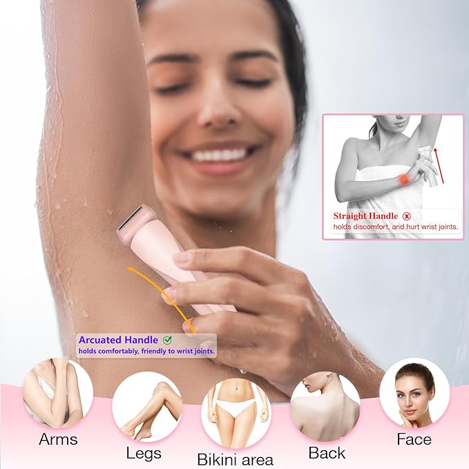Electric Razors Shaver for Women, 2-in-1 Womens Electric Razor for Leg Arm Face, Cordless Bikini Trimmer Hair Removal for Women with Detachable Head, Painless,IPX7 Waterproof,Wet & Dry,Pink