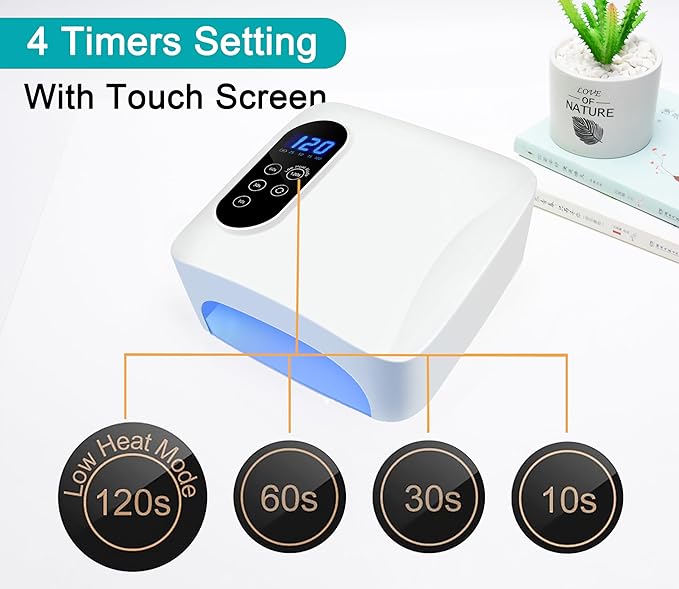 72W Cordless Led Nail Lamp, Rechargeable Nail Dryer, Portable Gel UV Led Nail Light with 4 Timer Setting Sensor, Professional Gel Nail Lights Nail Art Manicure Tools for Home and Salon