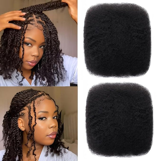 Afro Kinkys Bulk Human Hair 100g 16 Inch Nature Black Afro Kinky Curly Human Hair Bulk for Dreadlock Extensions, Micro Locs, Braiding Twists, Braids and Repair Locs(16 Inch, 1b#)