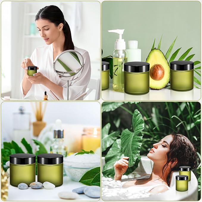 Norme 64 Pcs 4 oz Glass Jars with Lids Leakproof Round Airtight Empty Cosmetic Jars with Inner Liners Lid for Storing Lotions Powder Ointments Candle Making (Pea Green)