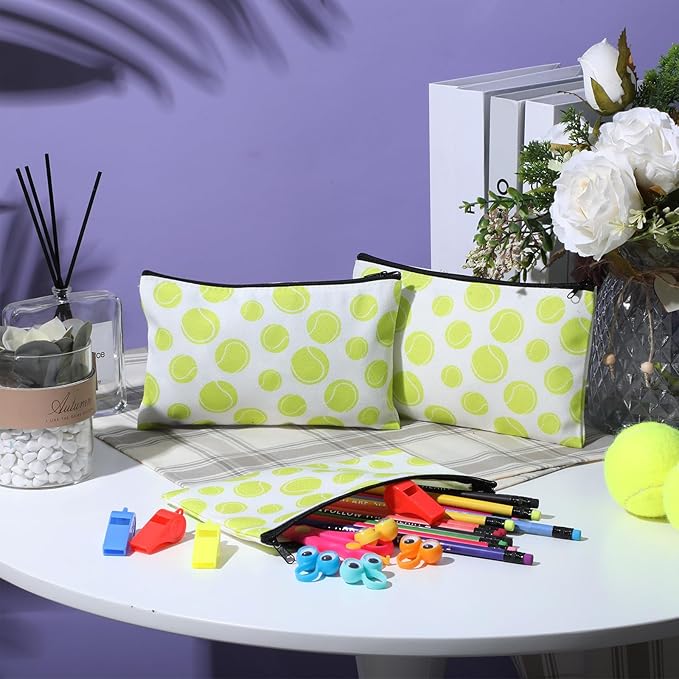 Eccliy 20 Pcs Tennis Makeup Bags Bulk Sport Team Gifts Tennis Cosmetic Bag Accessories for Women Toiletry Zipper Pouch Travel Canvas Gifts Stuff for Party Team Players Lover