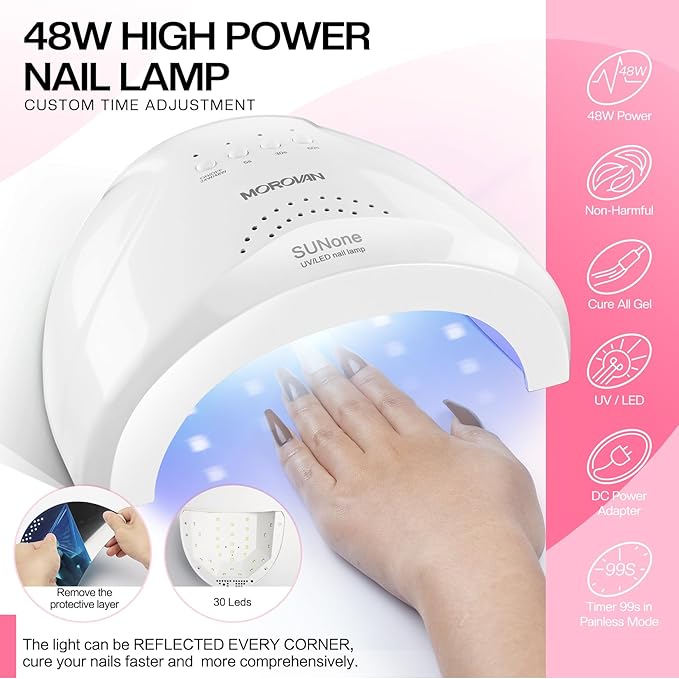 Morovan Gel Nail Polish Kit: 28 Colors With UV/LED Light, Macaron Nude Pink Polish, Nail Art Decorations, Manicure Tools, DIY Salon Home Gifts Tape