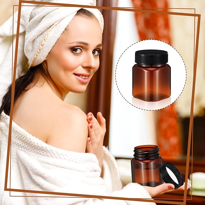 Tanlade 40 Pcs Amber Plastic Jars with Lids Round Cosmetic Containers Amber Jars Refillable Containers for Powder Liquid Food Storage Kitchen Cosmetic Lotion Ointments Creams Essential Oil (4 oz)