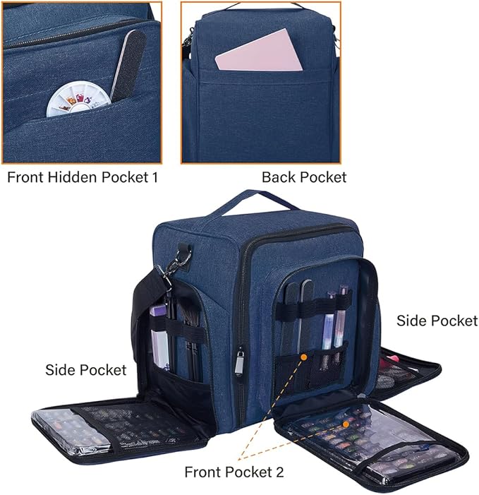 Nail Polish Organizer Case Holds 60 Bottles Portable Travel Storage Box with 2 Detachable Bags, Designed for Women's Nail Tools, Essential Oils and Cosmetics Sets Blue