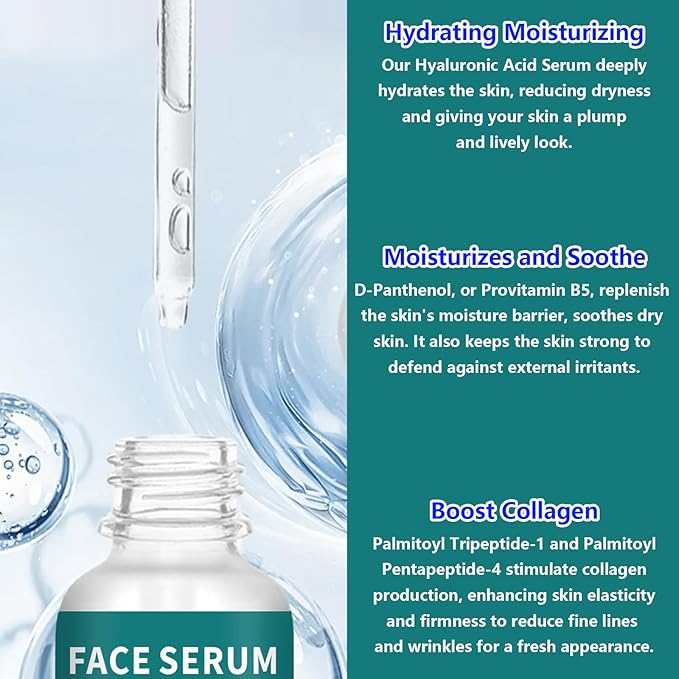 3 Pack 2% Hyaluronic Acid Serum with Advanced Peptide Complex for Optimal Hydration & Skin Balance (1fl.oz/30ml Each)