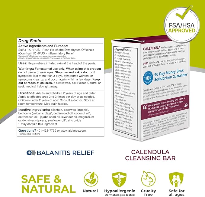 terrasil Balanitis Relief + Calendula Soap 2-Product Kit - Balanitis Treatment for Men, Natural Foreskin Ointment for Itch, Irritation & Redness Symptoms. Dermatologist Tested (.5oz Tube + Soap Bar)