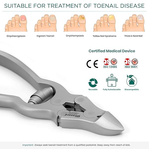 Toenail Clippers by Blizzard – Medical Grade Double Action Toe Nail Nipper Cutter for Thick Nails Seniors – 4.75 inch German Tool Barrel Spring