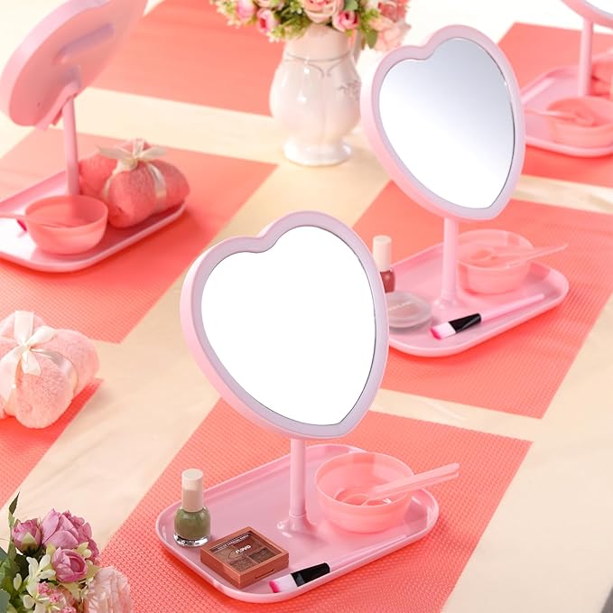 8 Pcs Spa Party Supplies 8 Heart Shaped Mirror Spa Party Mirror for Girls Sleepover Party Favors Makeup Mirror for Spa Party Sleepover Party Slumber Birthday Party Favor