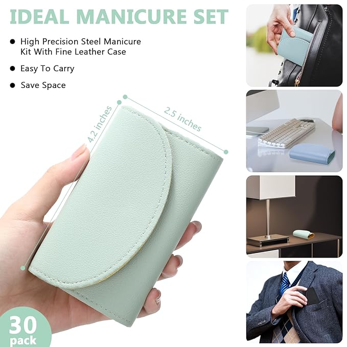 30 Set Manicure Kit Bulk Nail Clippers Kit 7 in 1 Mini Nail Clippers Stainless Steel Professional Nail Care Pedicure Kit with Travel Bag Grooming Kit for Valentine Women Men Home(Bright Color,Classic)