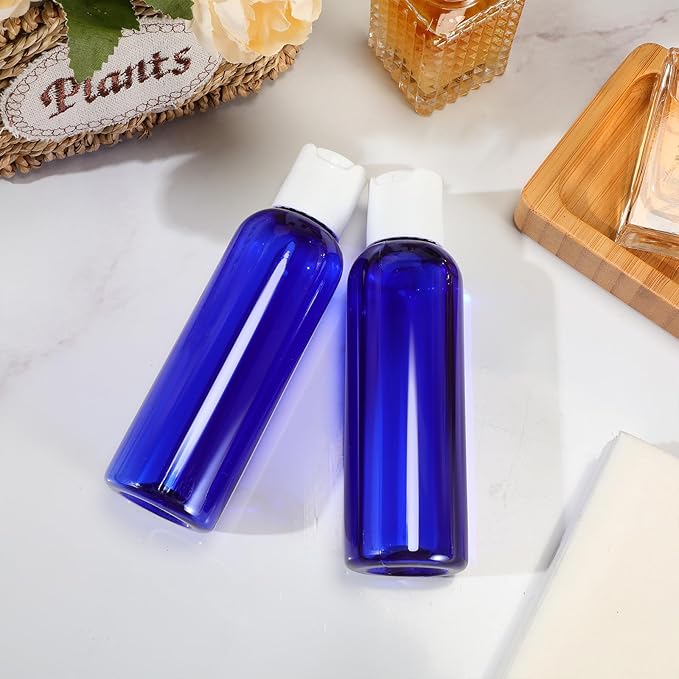 50 Pcs 4oz Empty Plastic Travel Bottles with Disc Top Flip Cap Small Travel Size Bottles Blue Refillable Empty Containers for Shampoo Lotion Liquid Body Soap Cream Toiletries