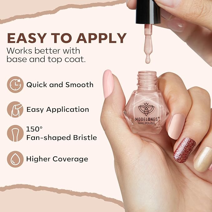 modelones Nail Polish Set 6 Colors, Nude Brown Burgundy Glitter Quick Dry Mini Nail Lacquer Kit, Skin Tone Dark Red Pink Nail Art DIY Home Travel Salon Nail Art Manicure Gift for Women Girls