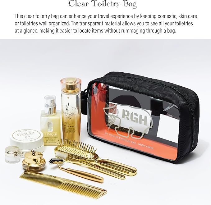 Rough Enough Clear Toiletry Bag for Traveling Transparent Cosmetic Makeup Organizer Pouch with Handle Skincare Essentials Case for Women Men Black