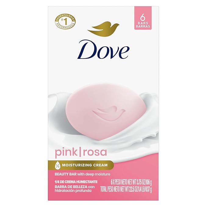 Dove Beauty Bar Soap Pink Rosa 6 Count for Soft, Smooth Skin, Cleans & Moisturizes 3.75 oz
