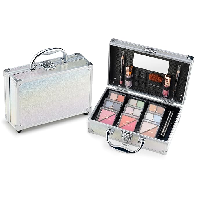 Color Nymph Beginner Makeup Kits For Teens With Train Case Included Full Makeup Kit Eyeshadow Palette Blushes Bronzer Highlighter Lipstick Brushes Mirror (White)