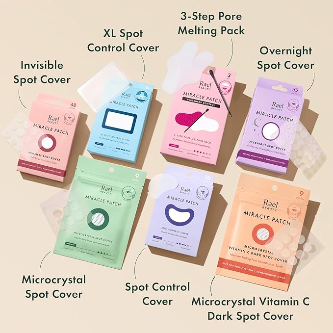 Rael Pimple Patches, Miracle Invisible Spot Cover - Hydrocolloid Acne Patch, Treatment for Breakouts, Absorbs Zits & Blemish, Korean Skin Care, 2 Sizes (48 Count)