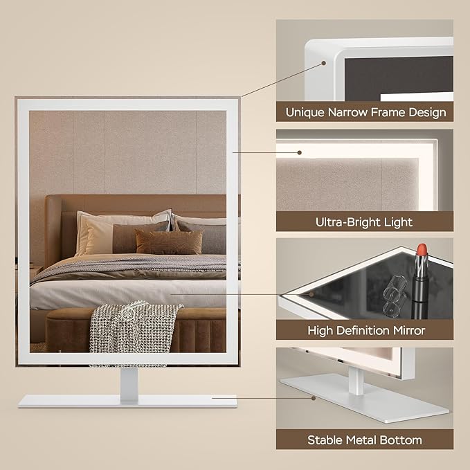 Vanity Mirror with Lights, Lighted Makeup Mirror with 3 Color Modes, Dimmable Light, Hollywood Vanity Makeup Mirror with Smart Touch Control, Gift for Teen Girl/Women (12in. White)