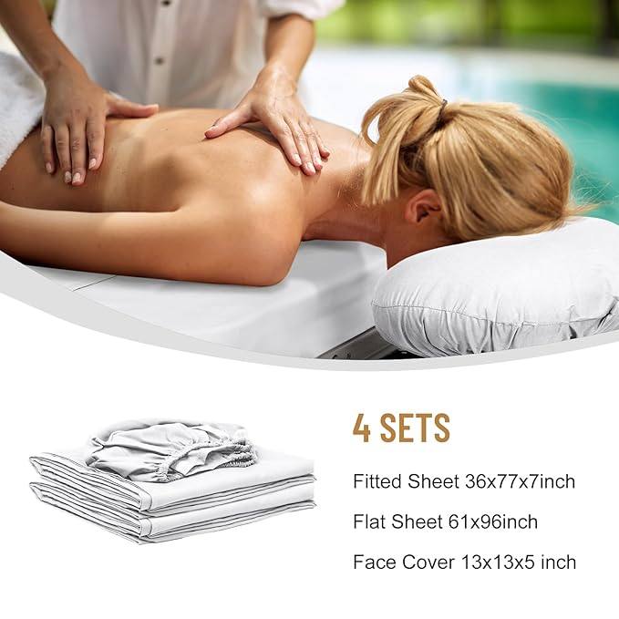 12 Pcs 4 Sets Premium Microfiber Massage Table Sheet Set, Include Massage Table Cover, Massage Fitted Sheet, Massage Face Rest Cover for Beauty Salon Spa Hair Salon (Pure white)