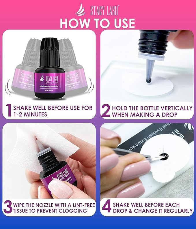 Lightning Speed Eyelash Extensions Glue – Stacy Lash 5ml /0.17 fl.oz / 0.3 Sec Dry/Retention – 6-8 Weeks/Black Adhesive/Professional Supplies