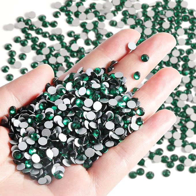Beadsland Flatback Rhinestones Bulk,14400pcs Green Rhinestones for Nails Crafts Clothes DIY Decoration, Emerald, SS10, 2.7-2.9mm