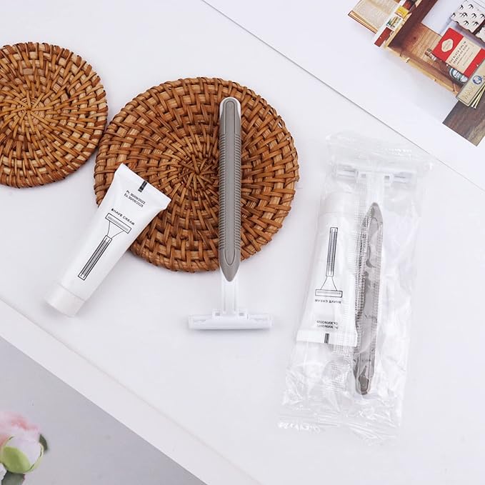 Disposable Razors in Bulk Pack of 200,Gray Bulk Razors Disposable Individually Wrapped Twin Blade Disposable Shaving Razors with Shaving Cream and Clear Cap Set for Homeless,Hotel,Charity,Travel