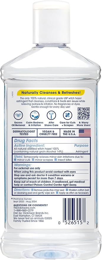 T.N. Dickinson's Witch Hazel 100% Natural Astringent for Face and Body, 8 fl oz