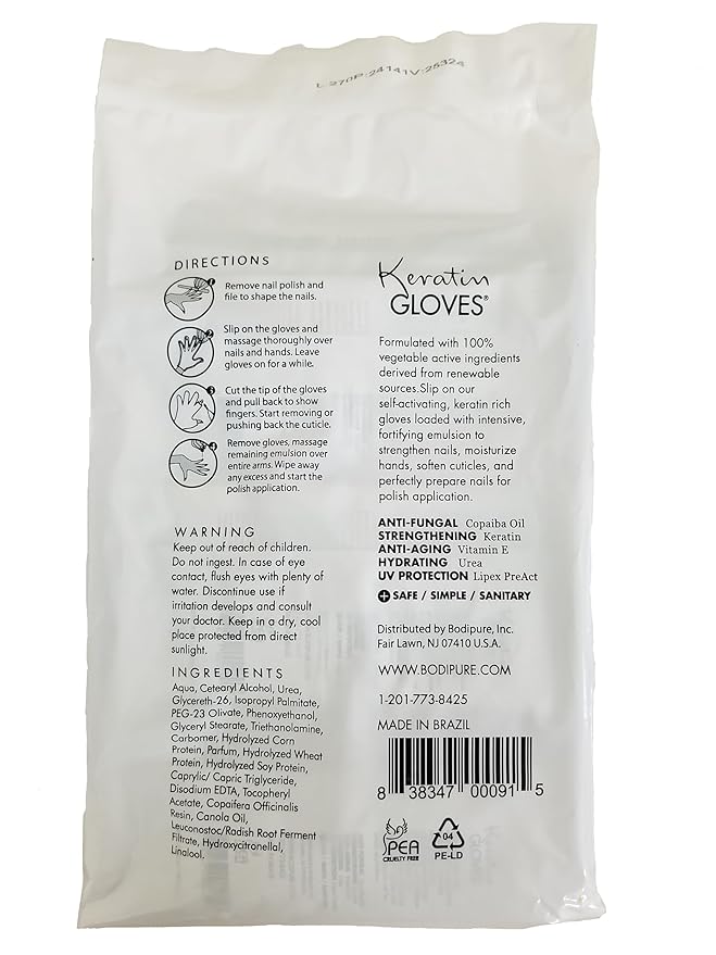 Bodipure Professional Keratin Gloves for Nail Strengthening, Moisturizing Hand Mask for Dry and Cracked Hands, Hand and Cuticle Treatment with Vegetable Keratin Cream 12 Pairs
