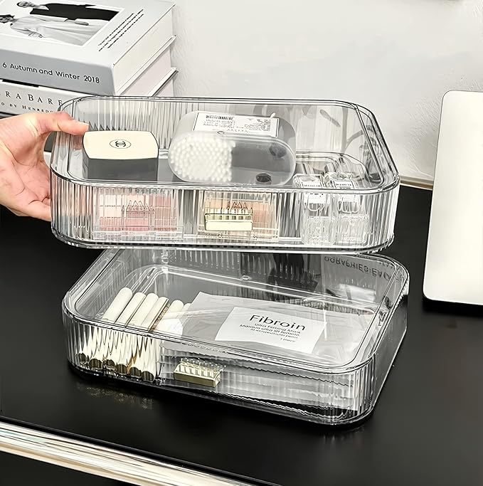 Stackable Clear Plastic Organizer Drawer | Organize Eyeshadow Palettes, Cosmetics, and Beauty Supplies on a Vanity